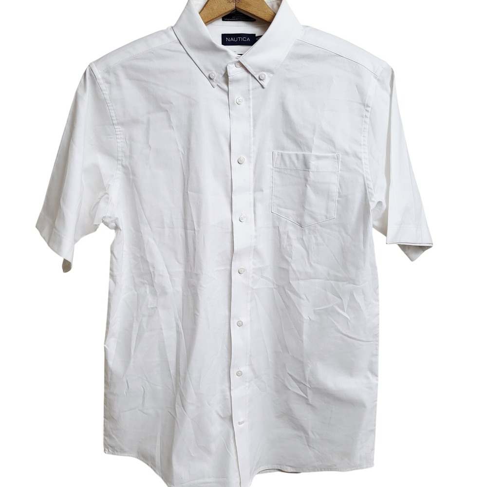 Nautica Kids Boys XL 18-20 Oxford Button Down Short Sleeve Shirt‎ White NWOT